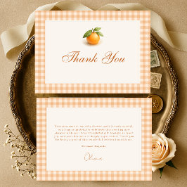 Gingham Orange Little Cutie Barnrumsfirande Tack Kort