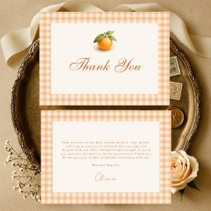 Gingham Orange Little Cutie Barnrumsfirande Tack Kort