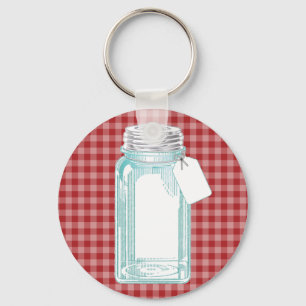 Gingham på burk för burk för vintage röd nyckelring