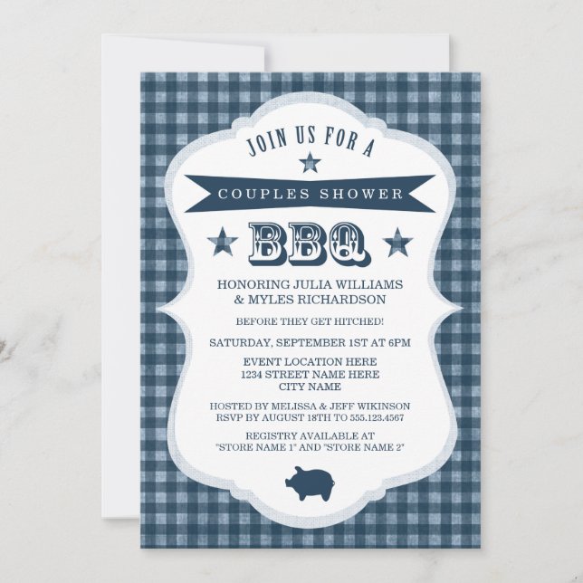Gingham Par Shower BBQ-inbjudan Inbjudningar (Framsida)