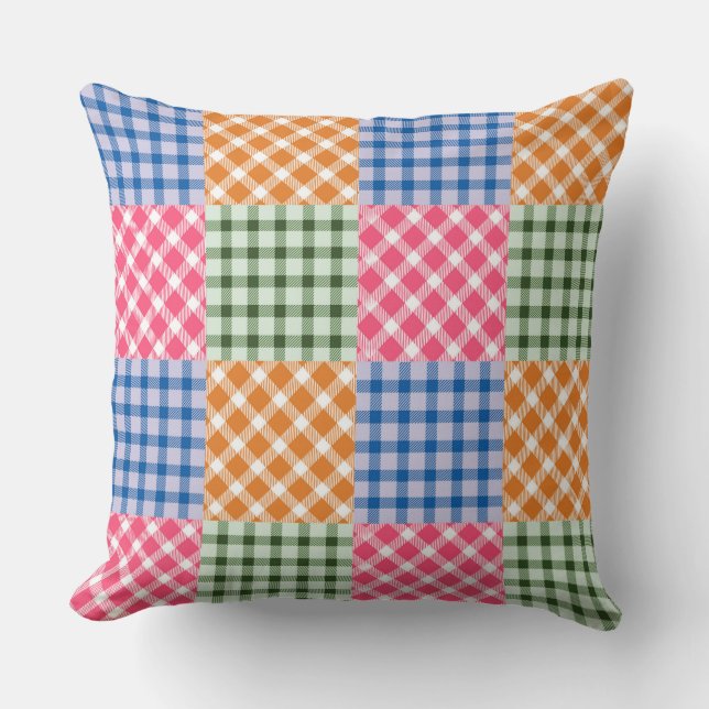 Gingham Patchwork Mönster Kudde (Framsida)