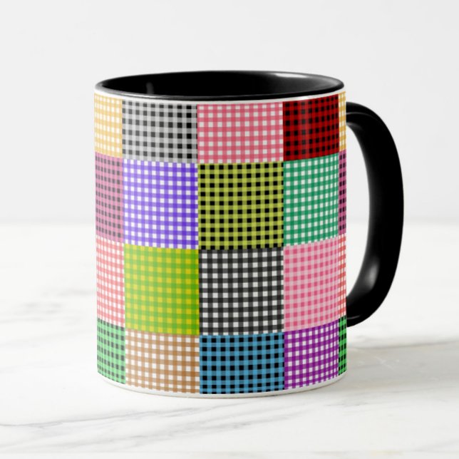 Gingham Patchwork Play Mönster, flerfärgat Mugg (Skapare uppladdad)