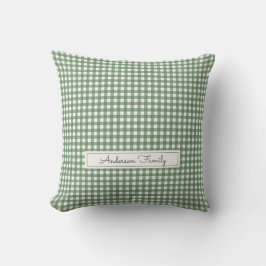Gingham Pattern in Green with Family Name Kudde