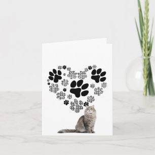 Gingham Pawprint Heart för förlust av Pet Cat Kort
