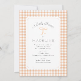 Gingham Peach Baby Shower för vattenfärg Inbjudningar