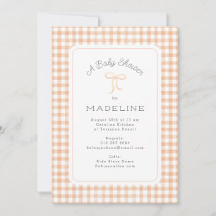 Gingham Peach Baby Shower för vattenfärg Inbjudningar