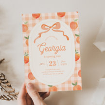 Gingham Peach Birthday-inbjudan