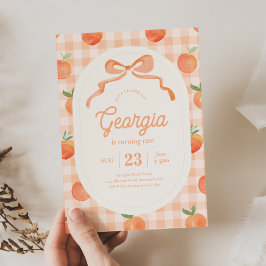 Gingham Peach Birthday-inbjudan Inbjudningar