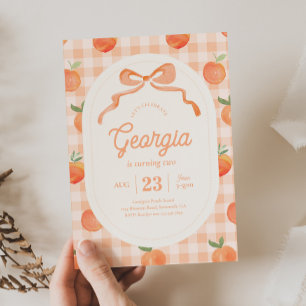 Gingham Peach Birthday-inbjudan Inbjudningar