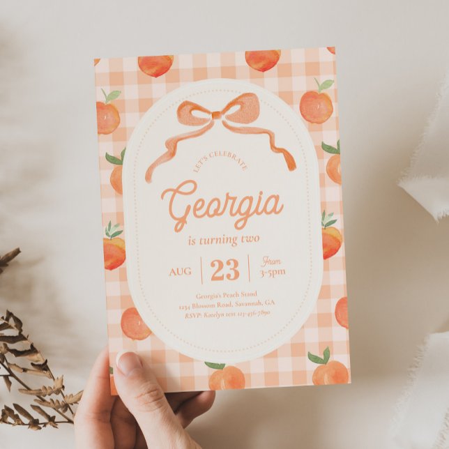 Gingham Peach Birthday-inbjudan Inbjudningar (Skapare uppladdad)