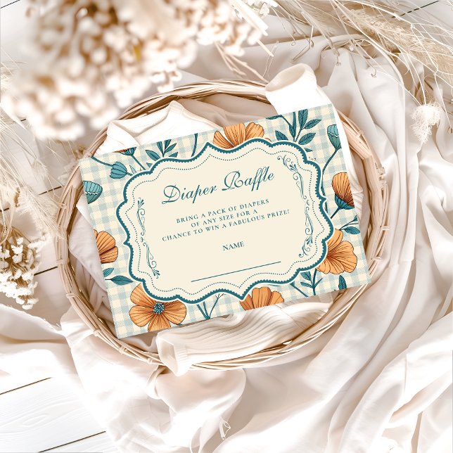 Gingham Peach Floral Diapper Raffle Tilläggskort (Skapare uppladdad)