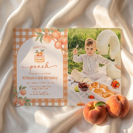 Gingham Persika Pojke Födelsedagsinbjudan Foto Inbjudningar