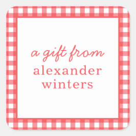 Gingham Personlig Gift Stickers Fyrkantigt Klistermärke