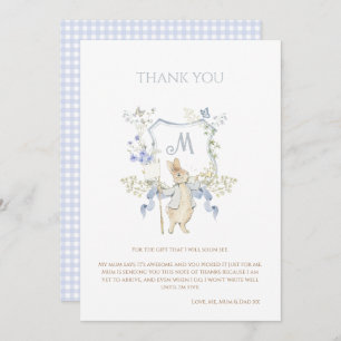 Gingham Peter, Rabbit Blue Monogram Baby Shower Tack Kort