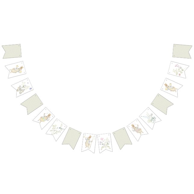 Gingham Peter, Rabbit Blue Monogram Baby Shower Vimplar (Alla)