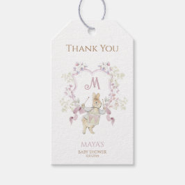 Gingham Peter, Rabbit Rosa Monogram Baby Shower Presentetikett