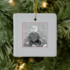 Gingham PHOTO NAMN YEAR Classic Kids annual Julgransprydnad Keramik