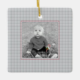 Gingham PHOTO NAMN YEAR Classic Kids annual Julgransprydnad Keramik