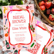 Gingham Picknick Modern Söt Anpassad QR Bröllopsdu