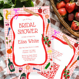 Gingham Picknick Modern Söt Anpassad QR Bröllopsdu Inbjudningar