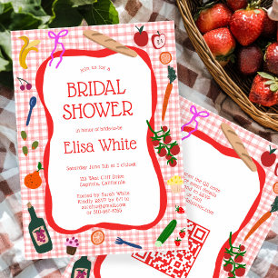 Gingham Picknick Modern Söt Anpassad QR Bröllopsdu Inbjudningar