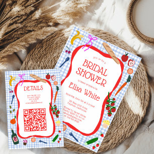 Gingham Picknick Modern Söt Anpassad QR Bröllopsdu Tilläggskort