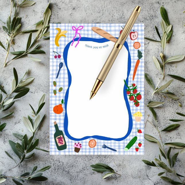 Gingham Picknick Modern Söt SKRÄDDARSYDD Bröllopsd Tack Kort (Gingham Picnic Modern Cute CUSTOM Bridal Shower Thank You Note Card
)