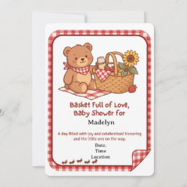 Gingham Picknick Nalle Baby Shower Inbjudan