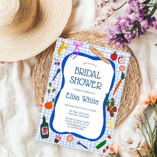 Gingham Picnic Modern Cute ANPASSNINGSBAR Möhippa Inbjudningar (Gingham Picnic Modern Cute CUSTOM Bridal Shower Invitation
)