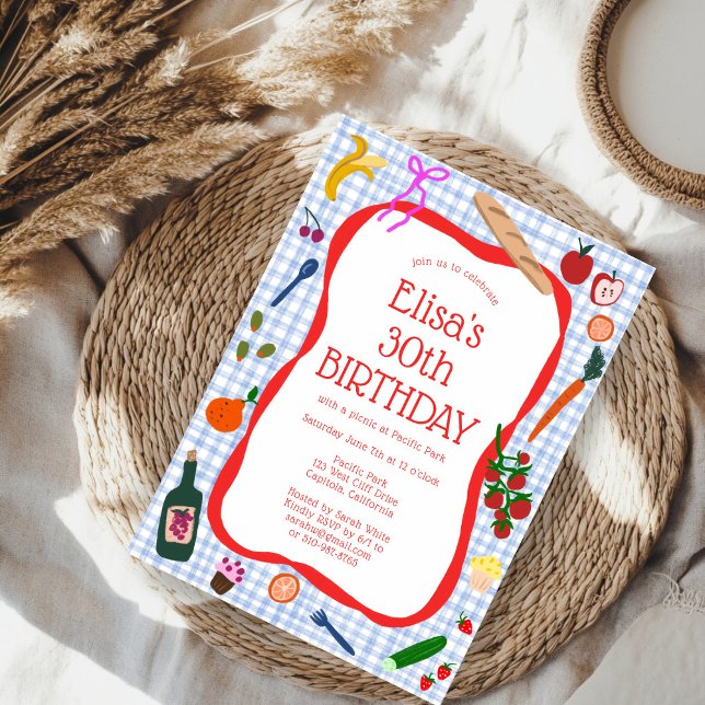 Gingham Picnic Modern Cute CUSTOM BIRTHDAY PARTY Inbjudningar (Gingham Picnic Modern Cute CUSTOM BIRTHDAY PARTY Invitation
)