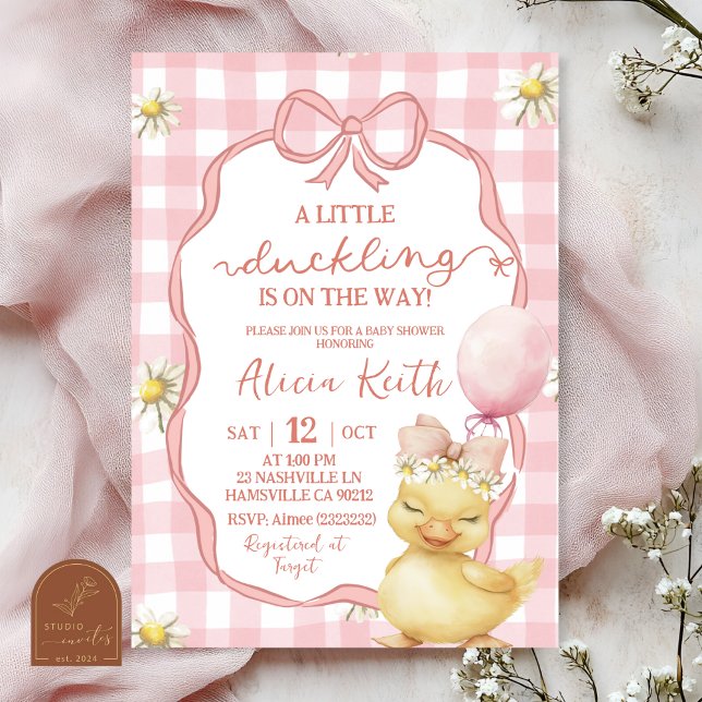 Gingham Pink Daisy Yellow Duck Baby Shower Inbjudningar (Skapare uppladdad)