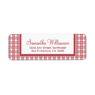 Gingham Plade Returetiketter (röd) Returadress Etikett