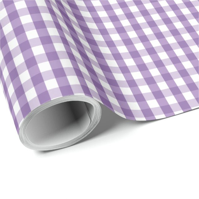 Gingham Plaid Lila White Mönster Presentpapper (Rullad Hörn)