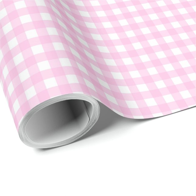 Gingham Plaid Rosa White Mönster Presentpapper (Rullad Hörn)
