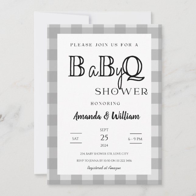 Gingham Play BBQ Baby Par Shower Inbjudningar (Framsida)