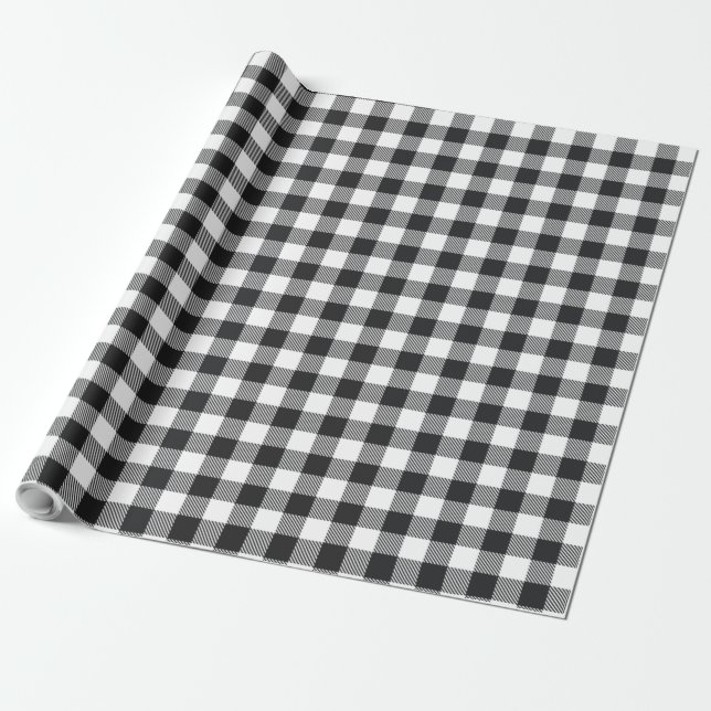 Gingham Play Black White Rustic Modern Presentpapper (Utrullad)
