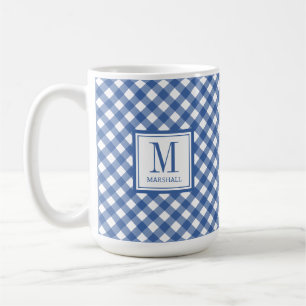 Gingham Play Blue Custom Name Birthday Kaffemugg