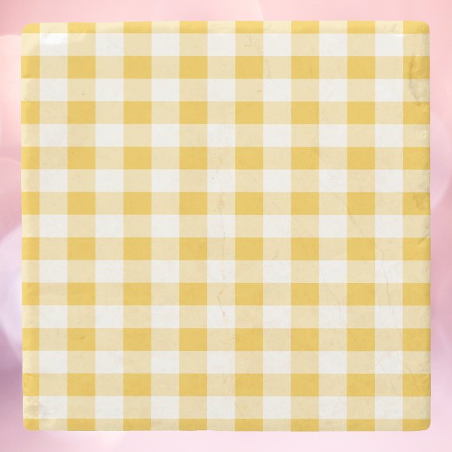 Gingham Play Gult och White Mönster Stenunderlägg (A coaster with a yellow and white gingham pattern.)