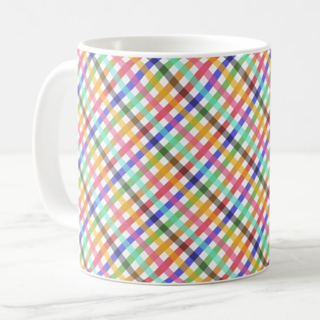 Gingham Play Mönster Design, flerfärgad Kaffemugg (Skapare uppladdad)