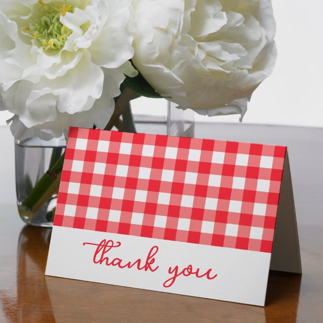 Gingham Play Red & White Tack Kort (Gingham Plaid Red & White Thank You Card
)