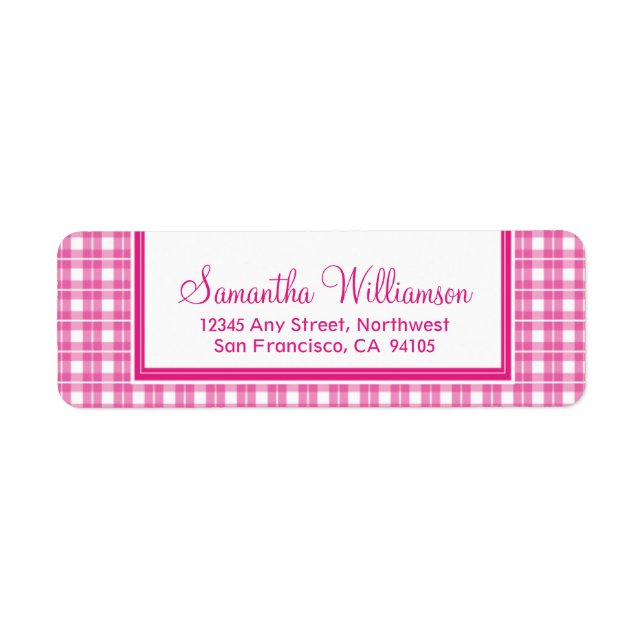Gingham Play Returetiketters (fuchsia) Returadress Etikett (Framsidan)