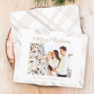 Gingham Play Watercolor Photo White jul Julkort