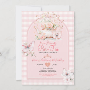 Gingham Princess ParTea Rosa Butterfly Birthday Inbjudningar