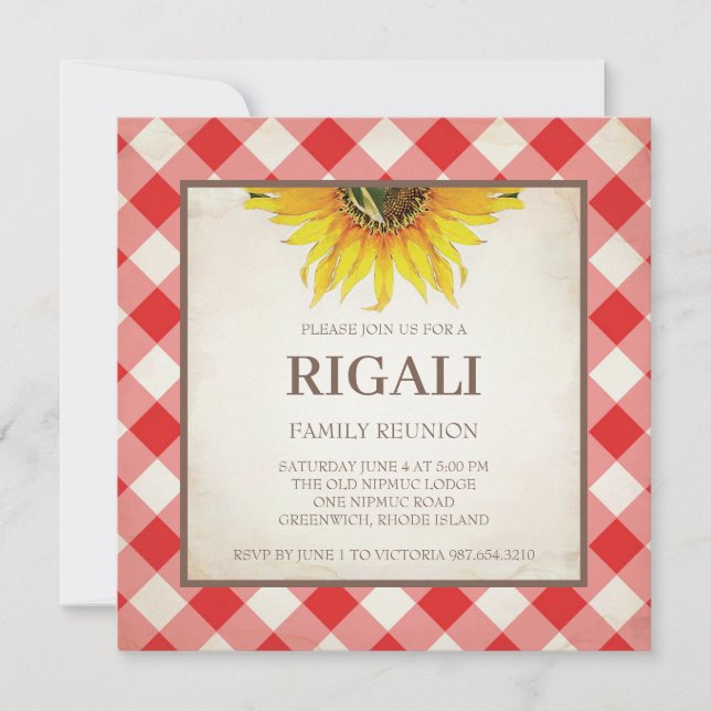 Gingham Print för BQ-familjeåterföreningsinbjudan Inbjudningar (Framsida)