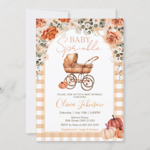 Gingham Pumpkin Barnvagn Baby Sprinkle Baby Shower Inbjudningar