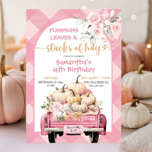 Gingham Pumpkin Löv & Stacks of Hay Birthday Inbjudningar