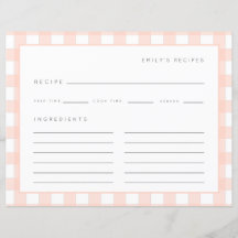 Gingham Recipes Rosa Check Cute Recipes Card