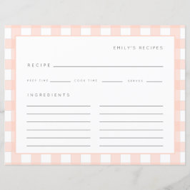 Gingham Recipes  Rosa Check Cute Recipes Card