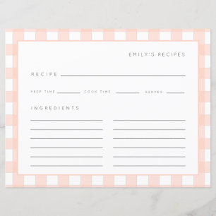 Gingham Recipes Rosa Check Cute Recipes Card