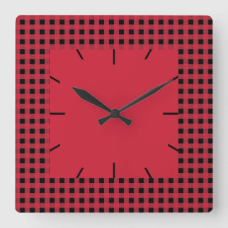 Gingham Red and Black Fyrkantig Klocka
